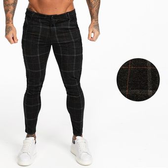 #black full len zm383 Pantalones informales elásticos para hombre,Pantalón ajustado,chino,a cuadros 