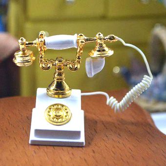 112 casa de muñecas miniatura Vintage lindo teléfono con cable pantal 