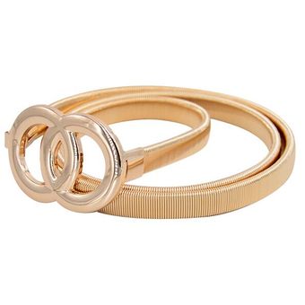 plata correa de Metal dorada anillo doble imitar Rhinestone Lady cin 
