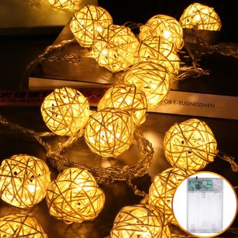 20 bolas de ratán Led luces de hadas adornos de árbol de Navidad decoración navideña de Navidad decoraciones para árbol luces decoración WT（#love azul） 
