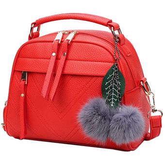 bolso de mano de estilo Boston con bola de pelo Bandolera mensajero de cuero PU con borla para mujer bandolera de lujo #844057 bolso de mano de estilo Boston con bola de pelo Bandolera mensajero de cuero PU con borla para mujer bandolera de lujo #844057