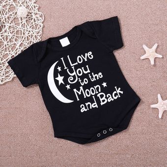 Mamel de bebé de manga corta infantil uni  con letras de patrón de luna y estrella 