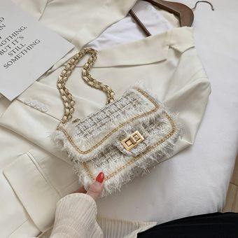 para invierno bolso de hombro con cadena de diseñador #20.5x7.5x15cm Bolso cruzado de Tweed con borlas para mujer cuadrado 