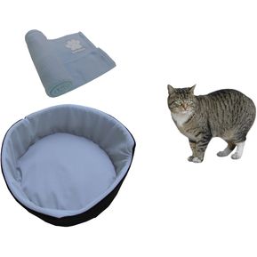 Cama para gato pequeña + cobija térmica mediana Celeste