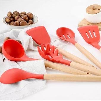 Set Utensilios Para Cocina En Silicona 12 Piezas Rojo GENERICO