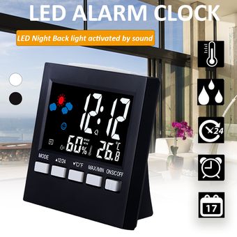 LED digital despertador humedad relativa y temperatura El tiempo Pantalla a color con retroiluminado-Black 