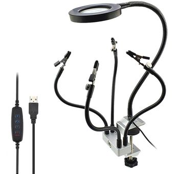 Led 3X Lupa Banco Vise Mesa Abrazadera Soldadura Usb 5Pc Herramienta 