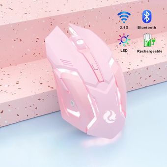 Gaming Mouse Rechargeable 2.4GWireless Bluetooth Mouse Mute Ergonomic Mouse for Computer Laptop LED Backlit M for IOS Android（#pink LED） 