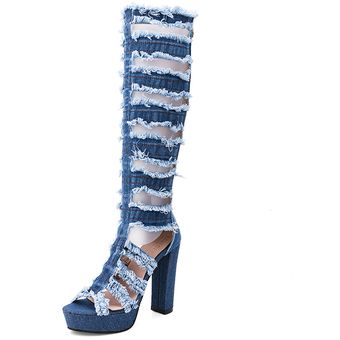Zapatos de mujer botas vaqueras estilo europeo Azul claro 