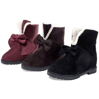 El engrosamiento de los tacones bajos Mantenga las botas de nieve cálidas botas de tobillo Piel interior de botas planas 