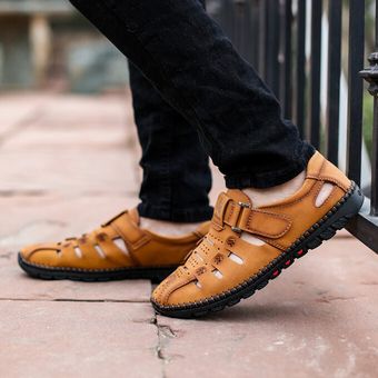 amarillo zapatos casuales de gran tamaño Sandalias de cuero de alta calidad para hombre 