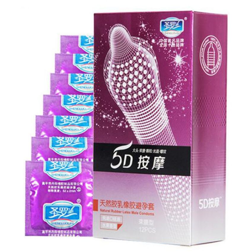 12Pzas 5D Condones De Látex Natural Funda Pene Preservativos