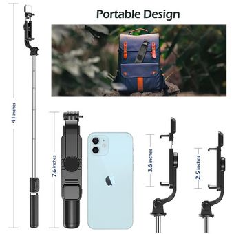 Palo Selfie En Aluminio Con Trípode Control Bluetooth y Luz Para Gopro o  Celular