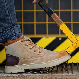 Botas de seguridad de trabajo de cuero genuino para hombre zapatos 