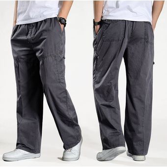 #012 Gray Los hombres Harem táctico pantalones caídos pantalones de 