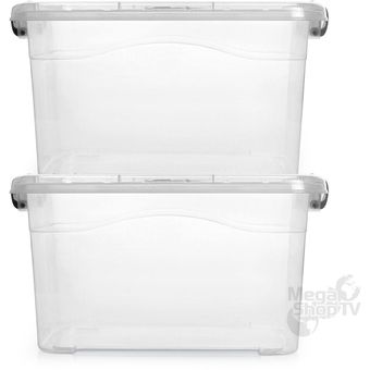 4 Cajas organizadoras plásticas transparentes con tapa 10 Litros Gris