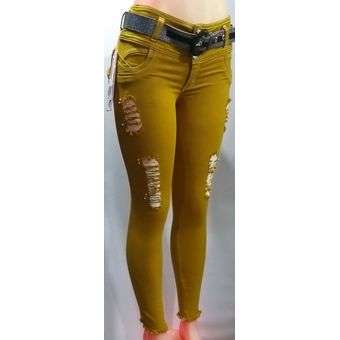 Jean Mujer Rn Jeans Tiro Alto Levanta Cola Mostaza Linio