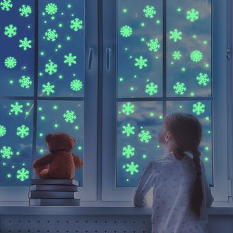 50 pegatinas luminosas para pared de copos de nieve que brillan en la oscuridad decoración del hogar 
