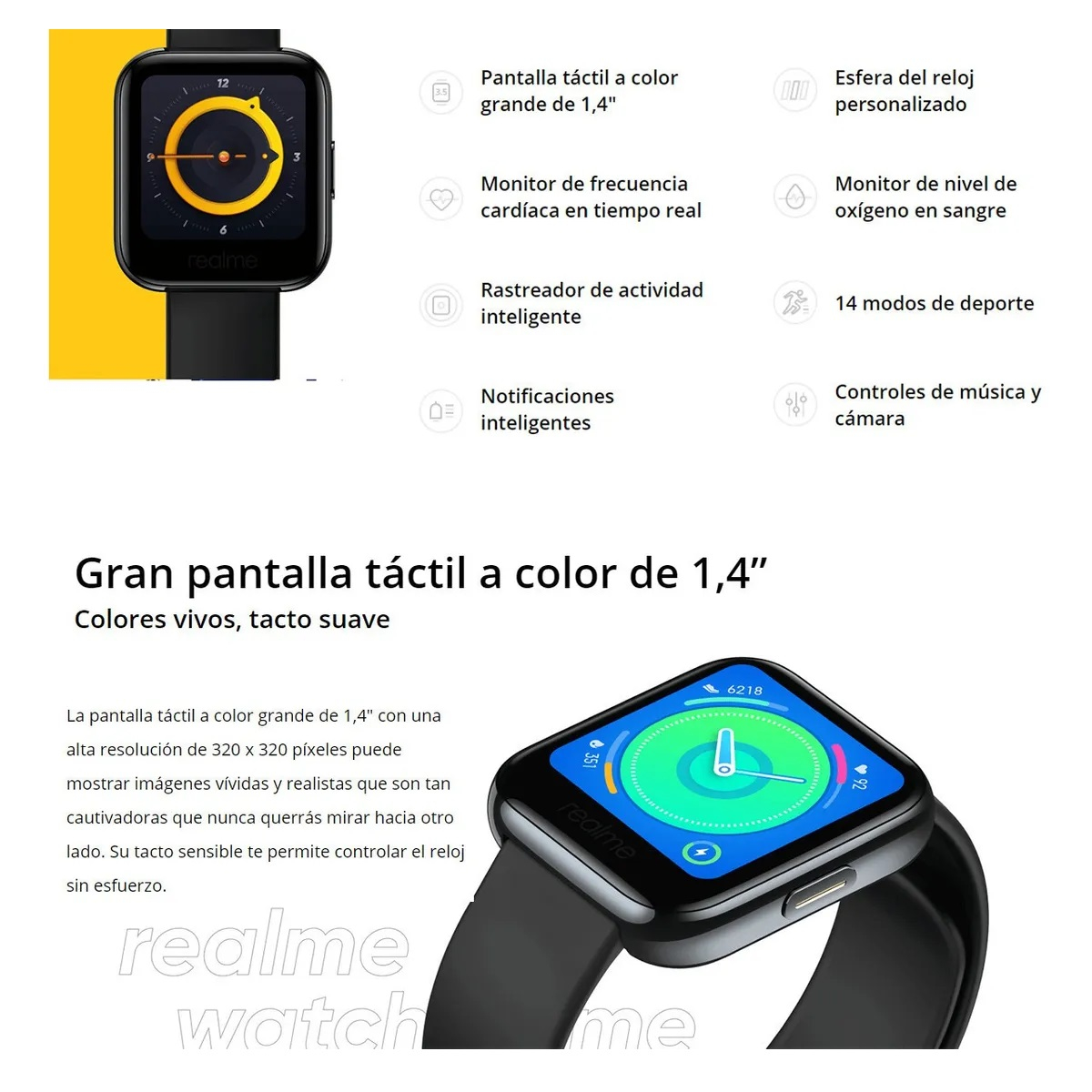 Smartwatch Realme SPO2 1.4 Touch Negro