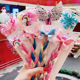 diadema trenzada colorida de arcoíris Bandas de goma con lazo de dibujos animados para niña y niña soporte para Cola de Caballo de mariposa accesorios para el cabello para mujer 