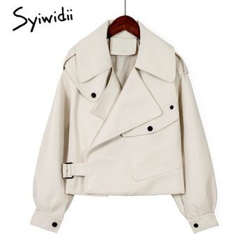 Syiwidii-chaqueta negra de piel sintética para mujer abrigos de gra 